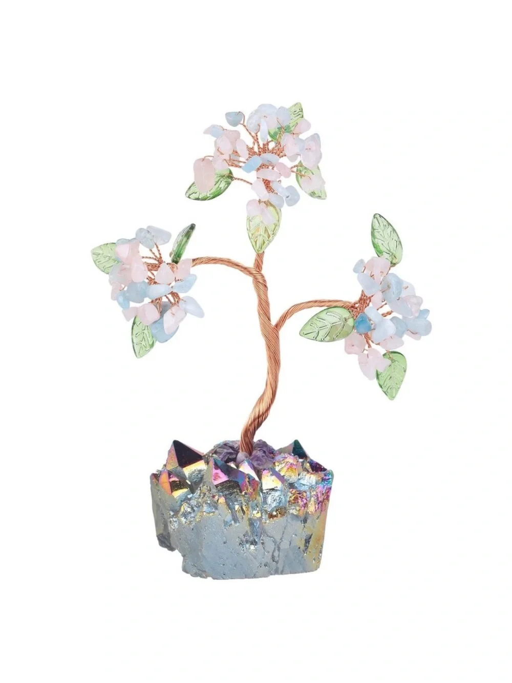 New Crystal Money Tree with Titanium Coated Cluster Base, Raw Stone Bonsai